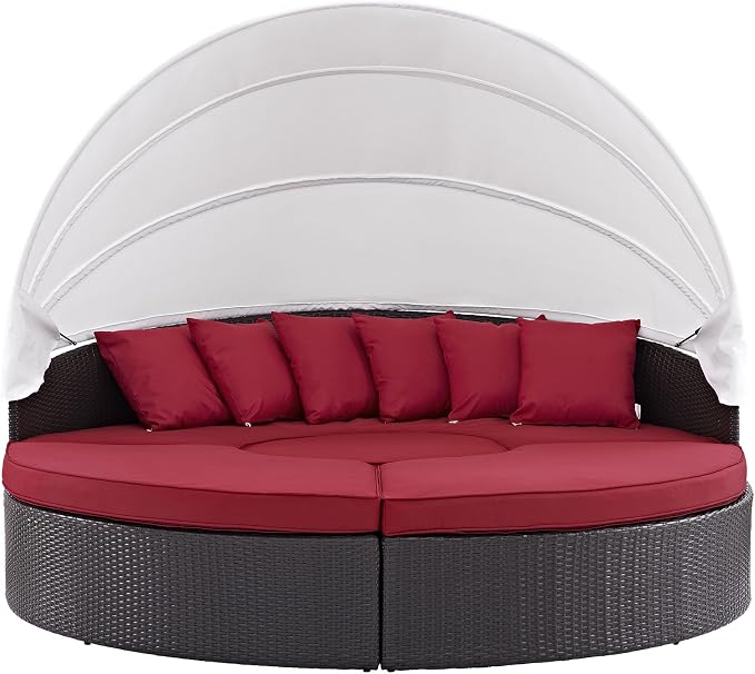 Modway Convene Wicker Rattan Outdoor Patio Retractable Canopy Round Poolside - Image 7