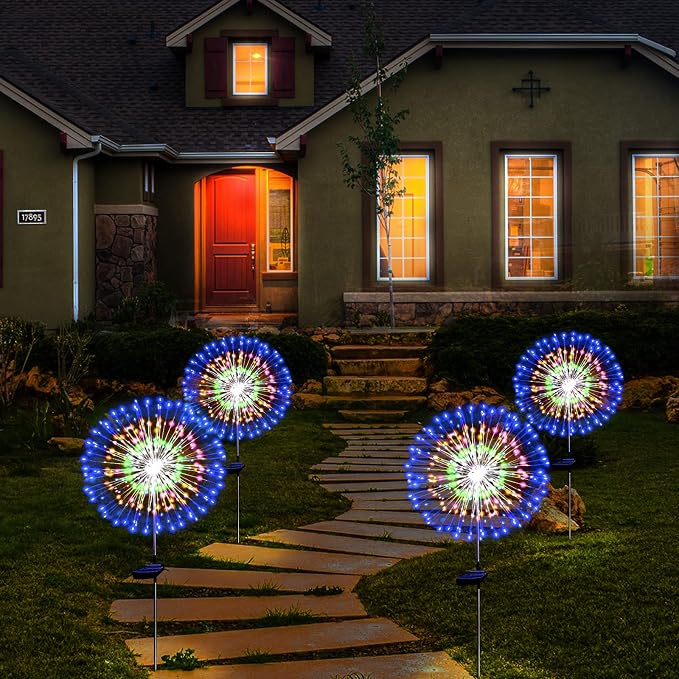 Solar Garden Firework Lights Outdoor Waterproof 2 Pack Solar Powered Art Stake - Image 7