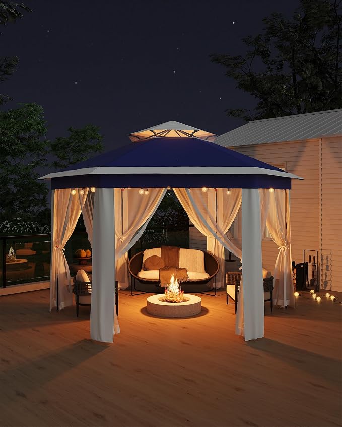 13'x13' Pop-Up Gazebo, Outdoor Hexagonal Patio Gazebo - Image 2