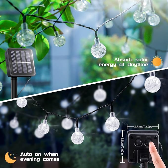 2-Pack 30 LED 20FT Solar String Lights Outdoor, Crystal Globe Lights - Image 3