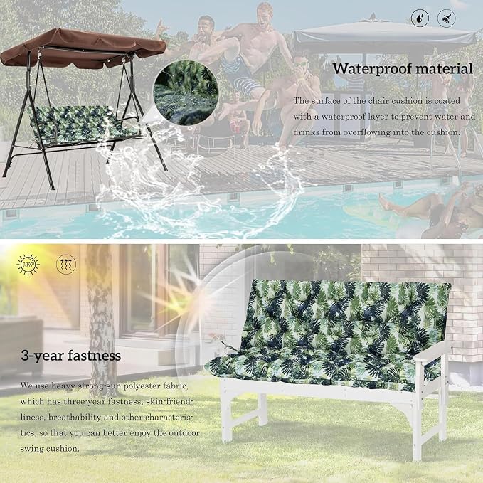 Outside Benches Cushion with Backrest, Thicken Waterproof Swing Cushions 2/3 - Image 5