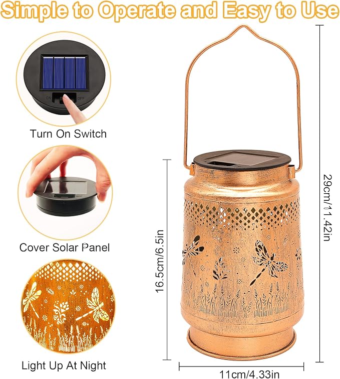 2 Pack Solar Lanterns Outdoor Waterproof Dragonfly Garden Decor, Gifts - Image 5