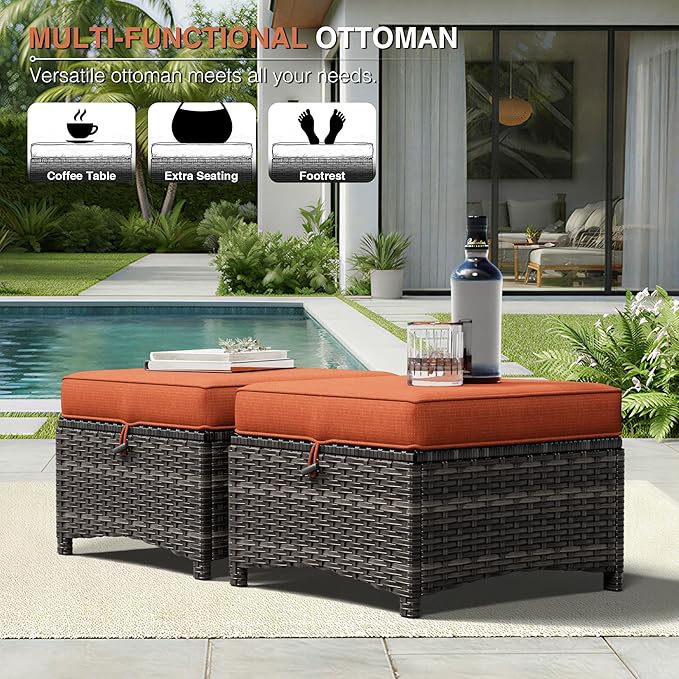 Joyside Outdoor Ottoman Set of 2, Patio Large Ottoman Foot Rest - Image 5