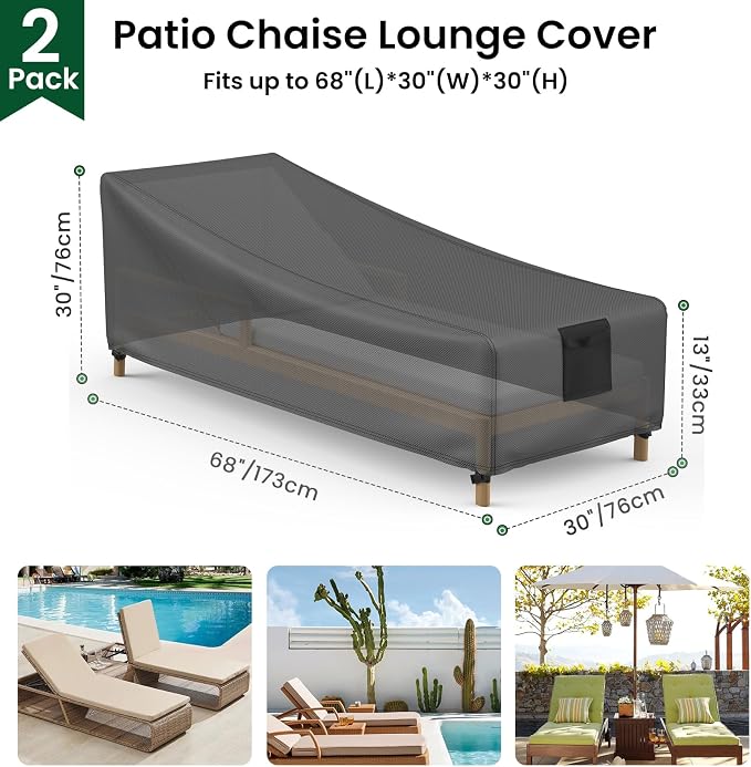 Mrrihand Chaise Lounge Cover, Patio Furniture Covers, Patio Lounge Chair Cover - Image 2
