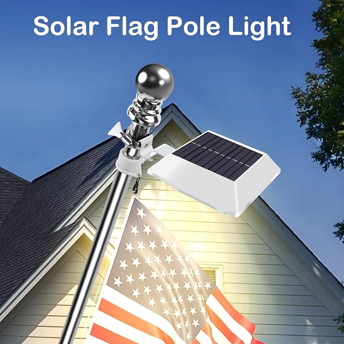 Solar Flag Pole Light, Bright Warm White 3000k Flagpole Light Upgrade Solar - Image 2
