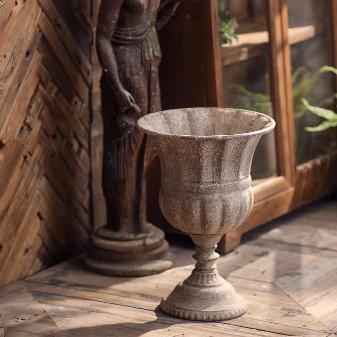 Vintage Urn Planter with Embossed Pattern, Imitation Stone Finish Flower Pot by NOONEAU