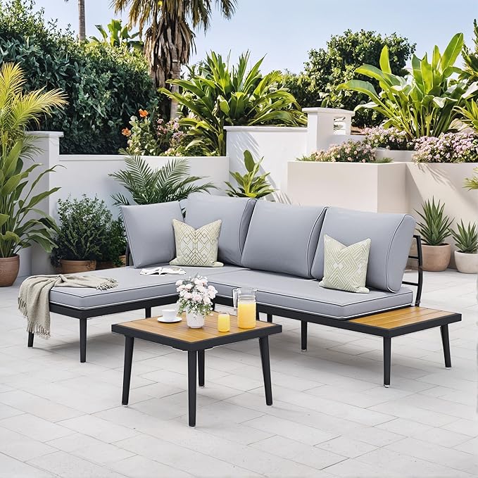 Greesum Outdoor Sectional Sofa Set L-Shaped Metal Patio Furniture - Image 3