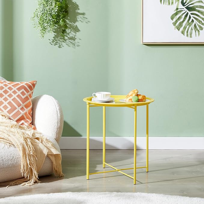 VECELO Side/End Table, Folding Round Metal Anti-Rust and Waterproof Outdoor or - Image 2
