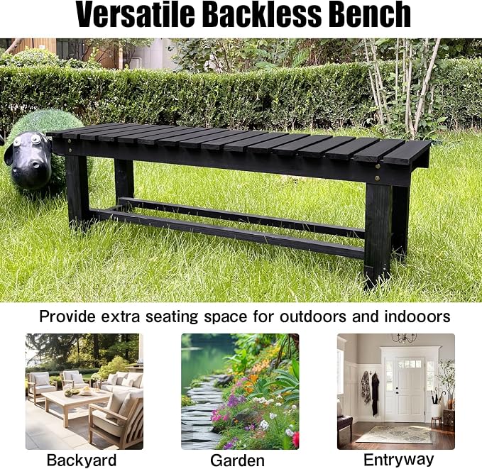 47.2'' Outdoor Garden Benches Weatherproof Patio Bench Two-Person Seat Backless - Image 5