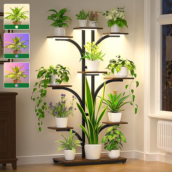 ikkle Plant Stand Indoor with Grow Lights, 9 Tiered Corner Plant Shelves by iKKLEHome