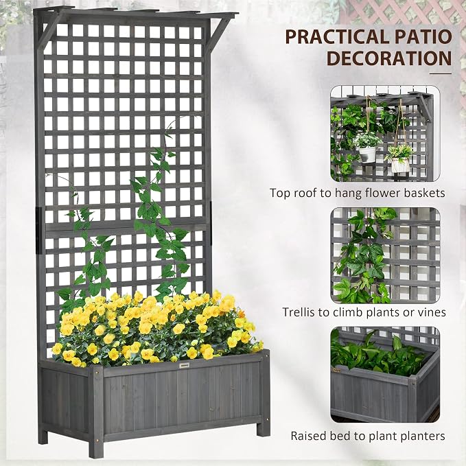 Outsunny Wood Planter with Trellis, Raised Garden Bed - Image 3