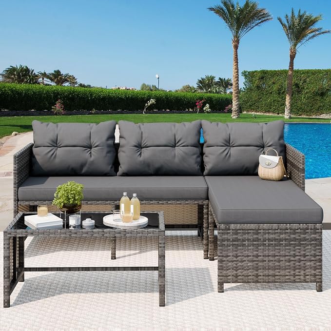 Vongrasig 3 Pieces Patio Furniture Sets, All-Weather Wicker Outdoor Sofa Couch - Image 2