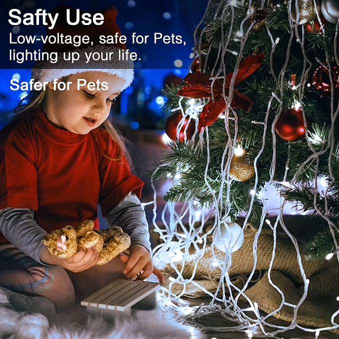 JMEXSUSS 300 LED Christmas Lights Clear Wire, 8 Modes White Christmas String - Image 3