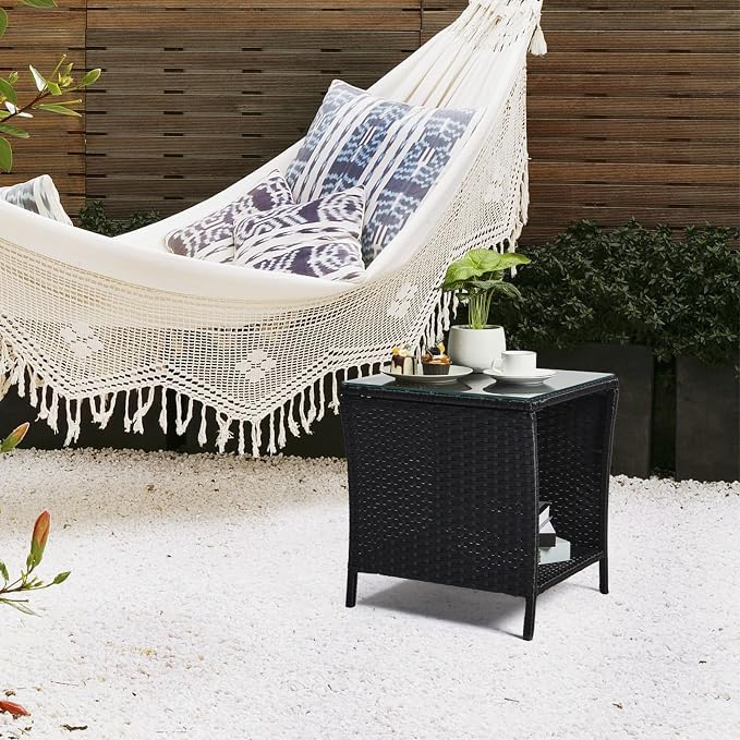 VINGLI Outdoor Wicker Side Table Patio Side Tables - Image 6