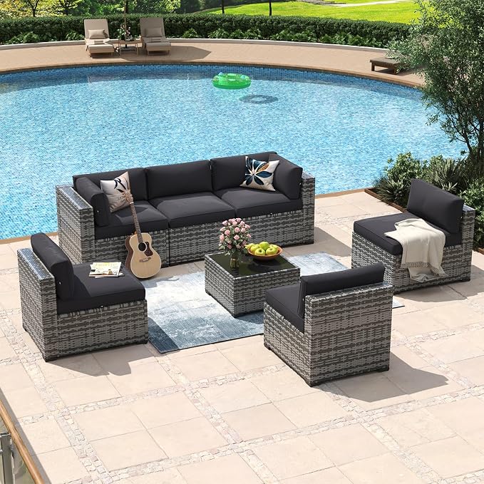 Aoxun 7 Piece Patio Furniture Set Wicker Rattan Patio Conversation Set Outdoor - Image 3