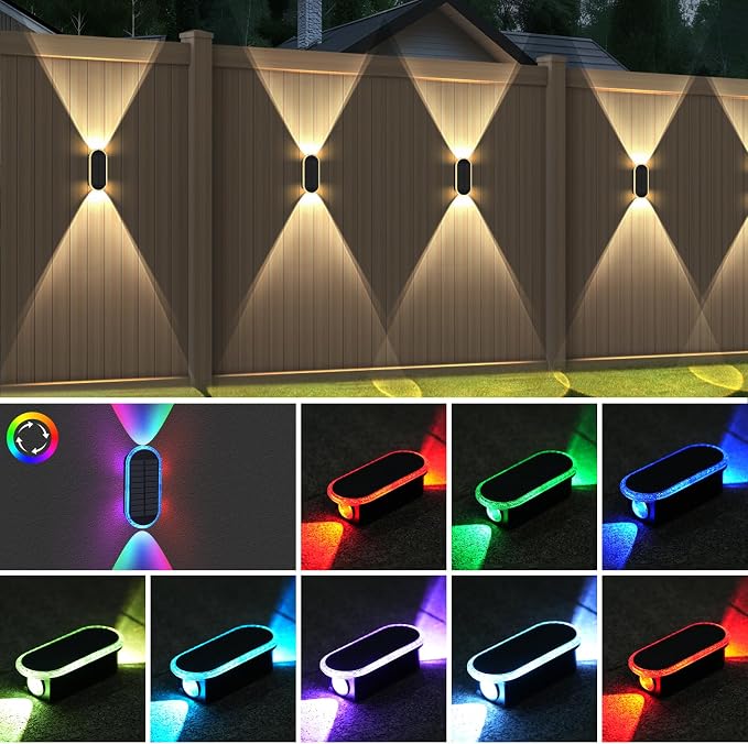 6 Pack Solar Fence Lights Outdoor, RGBW Solar Wall Lights 8-Color Waterproof - Image 4