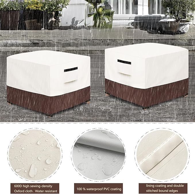 Patio Ottoman Cover, 25W x 25D x 18H inch, Waterproof Square Patio Small Side - Image 3