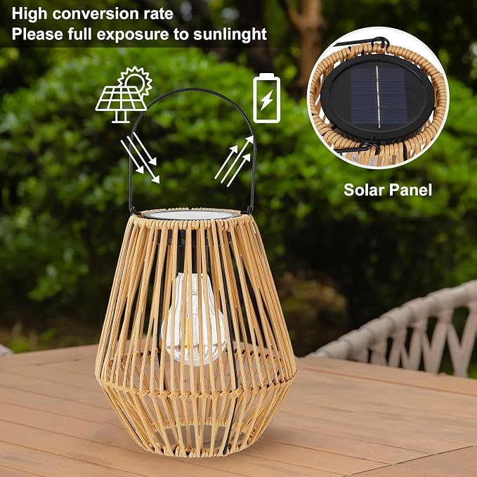 Solar Lantern, 2 Pack Solar Wicker Lanterns Outdoor Waterproof Boho Lights - Image 4