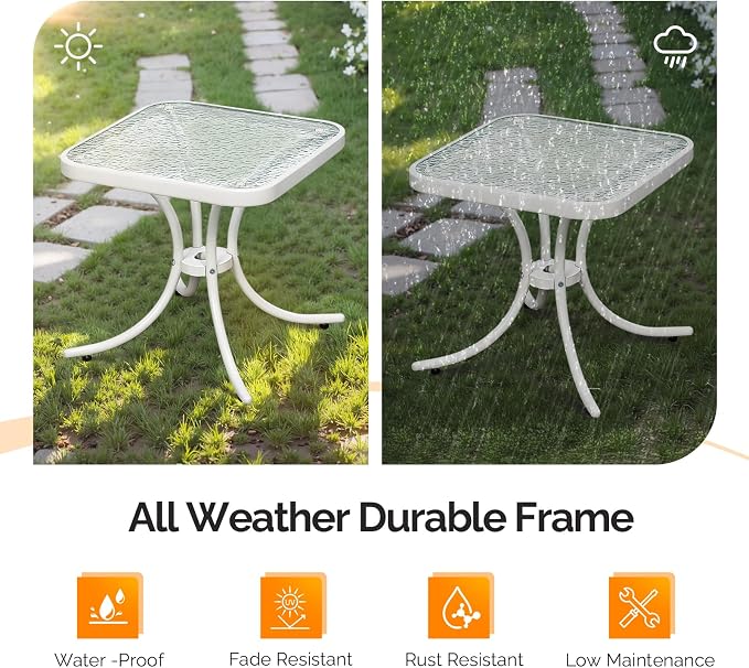 VINGLI Outdoor Side Table, 18in Patio Table Steel Frame Tempered Glass Top - Image 6