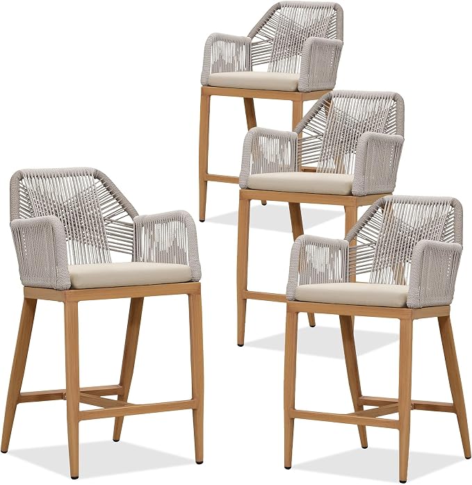 PURPLE LEAF Patio Sunbrella Counter Height Bar Stools 24" H Set of 4 Modern by PURPLELEAF
