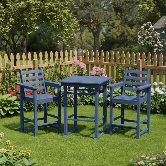 GLANC Adirondack Chairs and Table 3 Pieces Set, HDPE Balcony Bar Height Chairs - Image 3