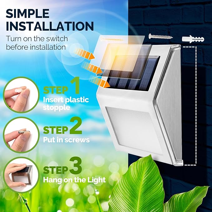 GIGALUMI 12 Pack Solar Fence Lights Outdoor, Waterproof LED Step Lighting - Image 7