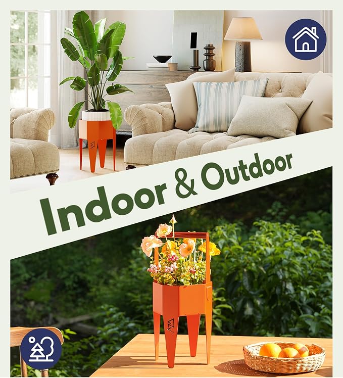 Planter with Stand, Metal 2 in 1 Portable Planter with Grow Bags & Handle - Image 7