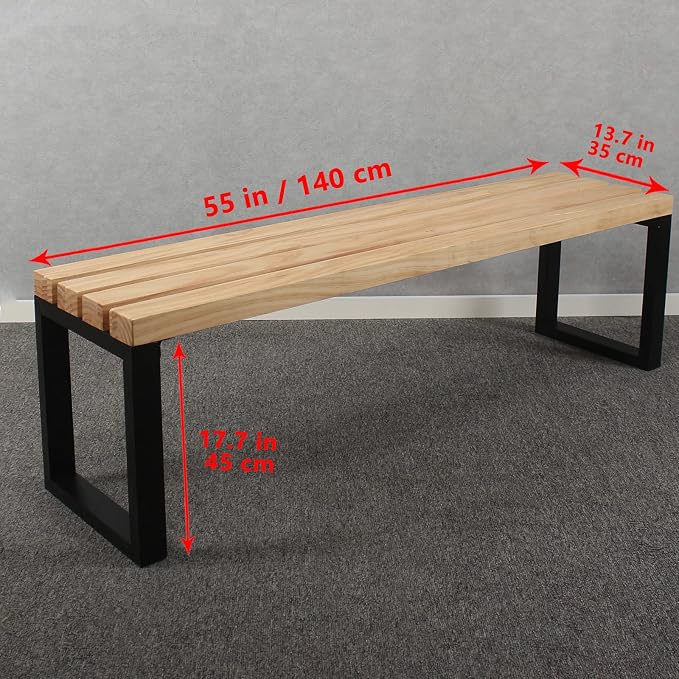 MBQQ Outdoor Soild Wood Bench, 55 inch Patio Picnic Bench, Oil Finished - Image 2