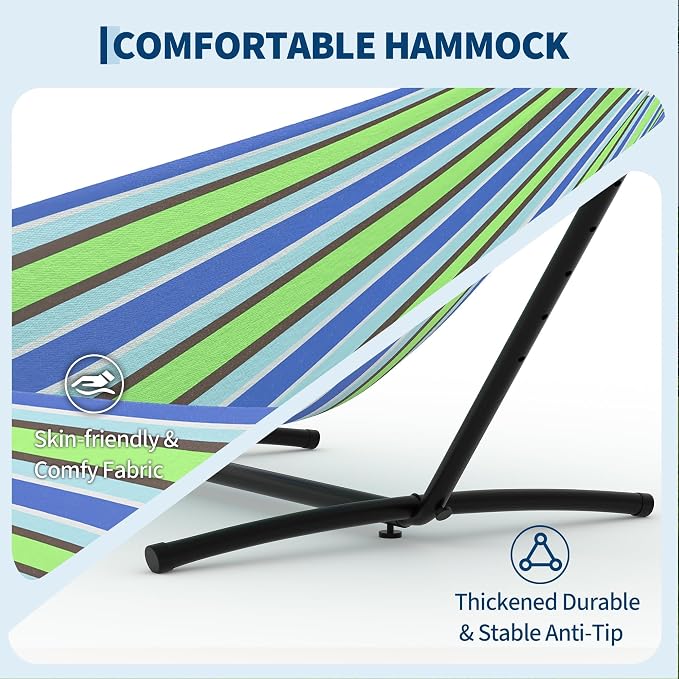 Double Hammocks with Stand for Outside, Portable Space Saving Heavy-Duty Steel - Image 7