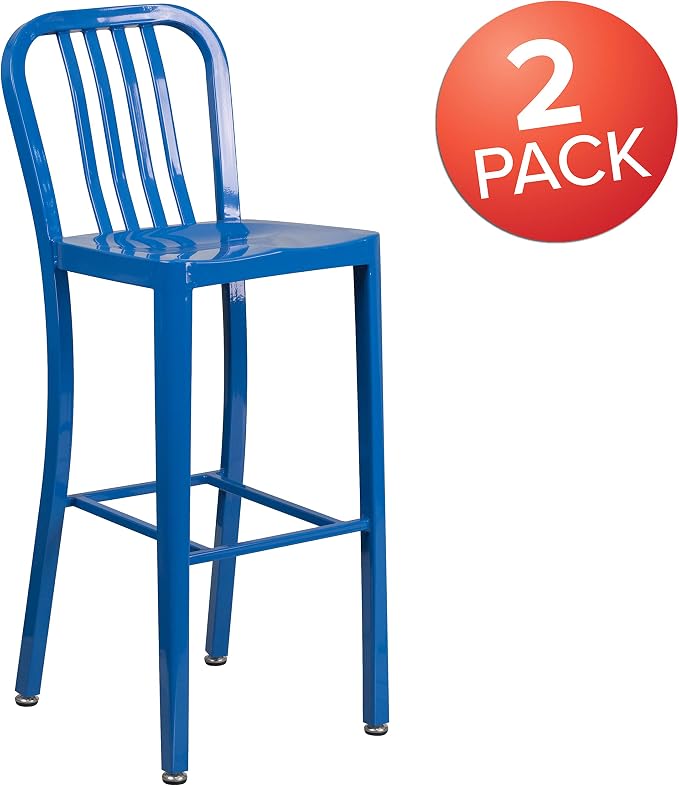 Flash Furniture Gael Commercial Grade 2 Pack 30" High Blue Metal Indoor-Outdoor - Image 4