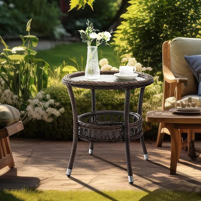Outdoor Side Table Patio Wicker Coffee Table Outdoor End Table Rattan Bistro by PatioNovagarden