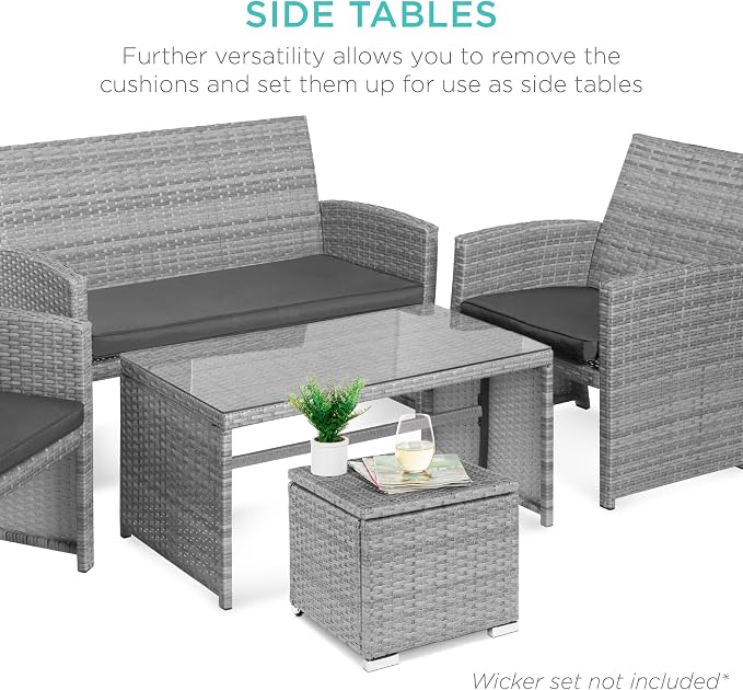 Best Choice Products Set of 2 Wicker Ottomans, Additional Seating, Side Table - Image 7