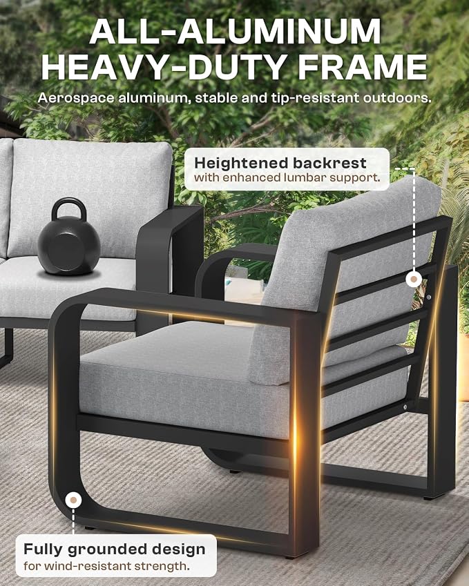Aluminum Outdoor Patio Couch Loveseat, Oversized Patio Sofa - Image 5