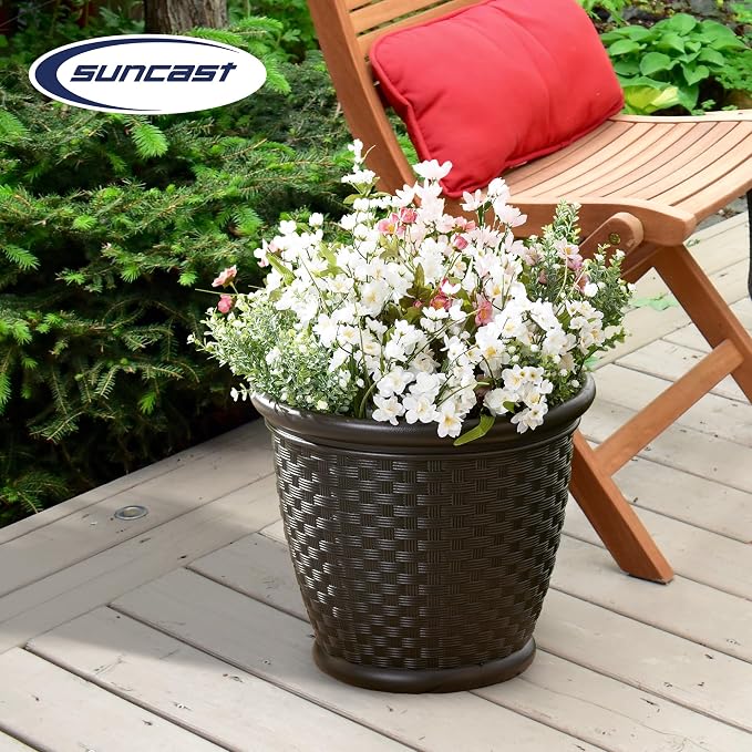 Suncast Sonora 18 Inch Lightweight Durable Plastic Wicker Decorative Flower - Image 4
