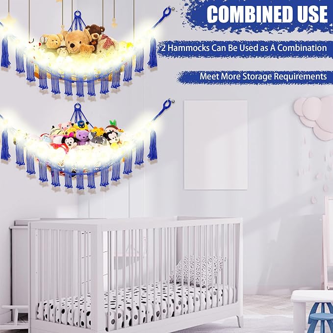 Stuffed Animal Hammock with LED Light, Large Stuffed Animals Storage Corner - Image 8