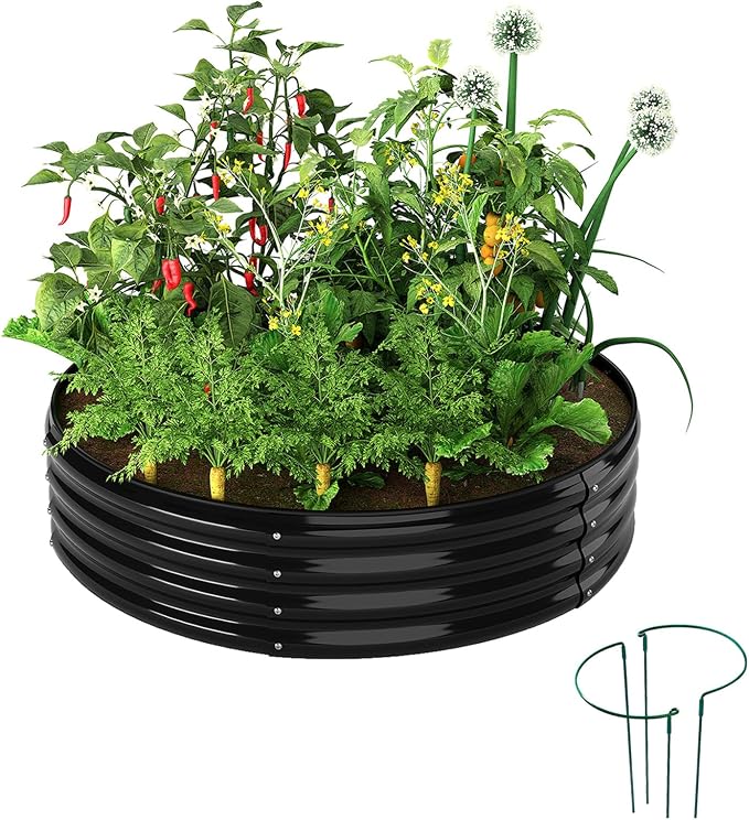 Galvanized Metal Planter Round Raised Garden Bed Kit by ZFHgarden