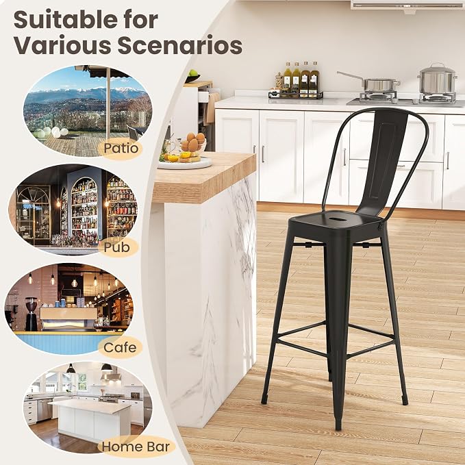 COSTWAY 30'' Metal Bar stools Set of 4, - Image 9