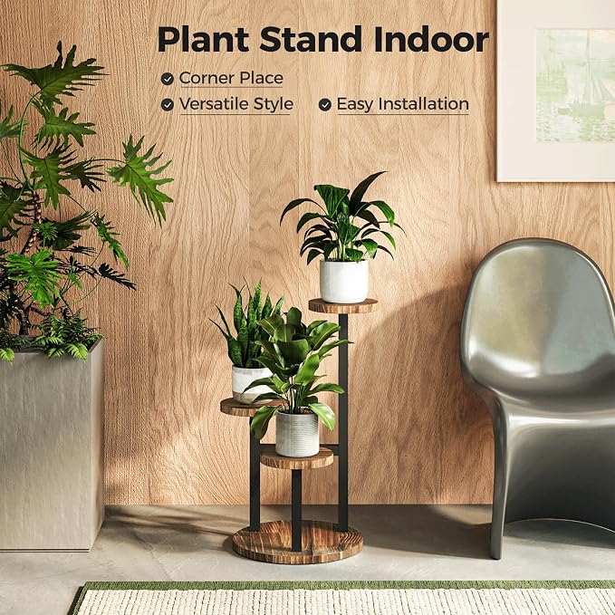 Bamworld Corner Plant Stand Indoor Metal Wood Plant Shelf Outdoor Tall Plant - Image 2
