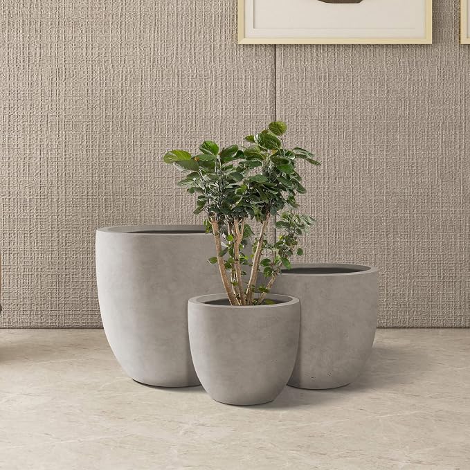 Kante 20", 13.4" Dia Round Concrete Planters, Outdoor Indoor Modern Decorative - Image 9