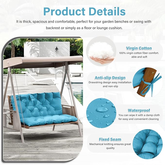 Porch Swing Cushion with Backrest, Waterproof Bench Cushion - Image 3