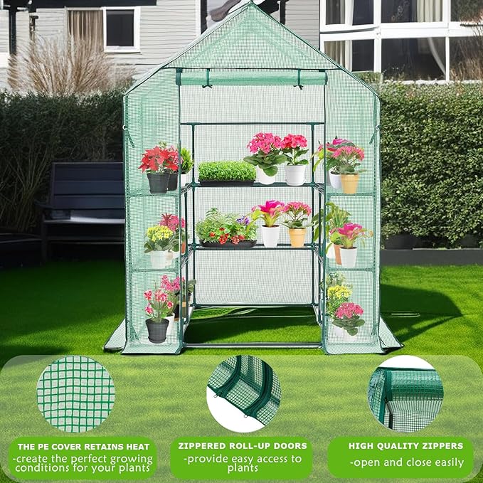 Walk-in Greenhouse for Outdoors, Thickened PE Cover & Heavy Duty Powder-Coated - Image 3