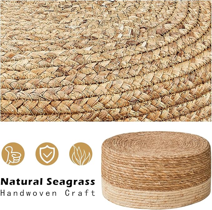 Cpintltr Foot Stool Natural Seagrass Hand Weave Poufs Round Ottoman - Image 6