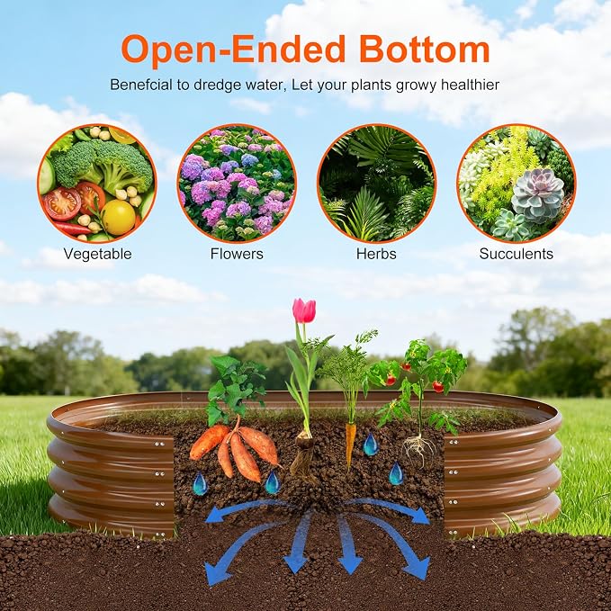 Raised Garden Bed Outdoor 2 Sets Oval Large Coating Metal Planter Box - Image 4
