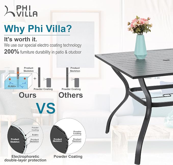 PHI VILLA 5 PCS Patio Dining Set, 4 Outdoor Aluminum Stackable Sling Chairs - Image 5