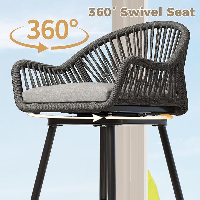 24” Outdoor Swivel Bar Stools Set of 2, Counter Height Bar Stools - Image 4