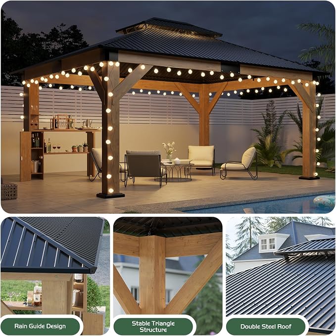 AMERLIFE 13x15 Hardtop Gazebo, Spruce Wood Gazebo - Image 7