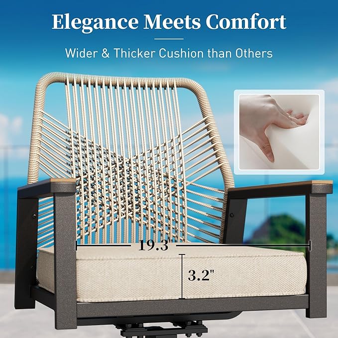 Patio Dining Set 7 Piece, 4 Woven Rattan Fixed Chairs and 2 Swivel Chairs - Image 7