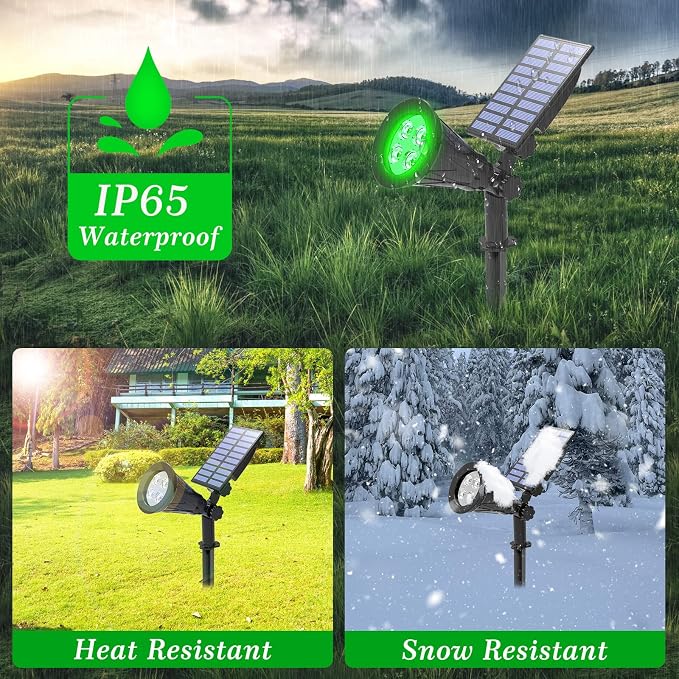 T-SUN Green Solar Spotlights, IP65 Waterproof Outdoor 4 LED Solar Garden Lights - Image 5