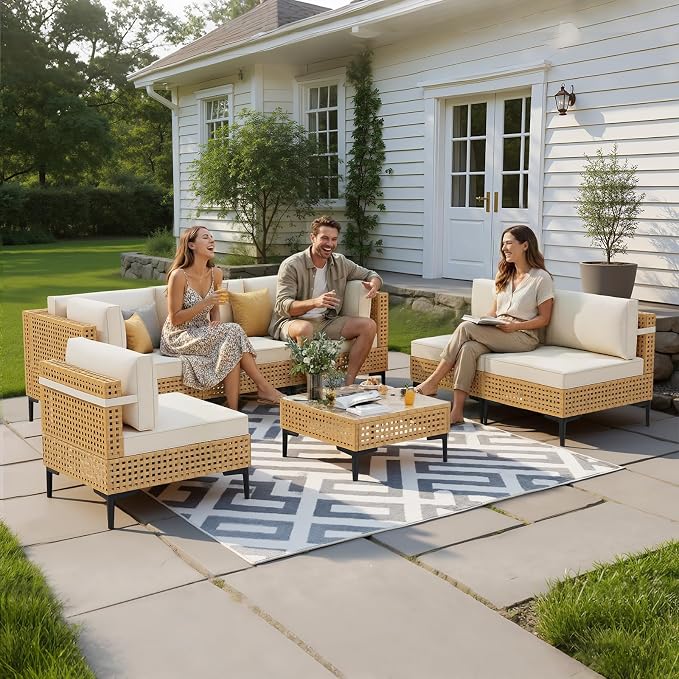 ABCASA Patio Furniture Set, Boho Patio Conversation Set Sectional Sofa - Image 9