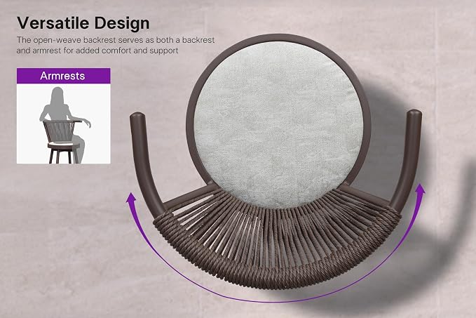 PURPLE LEAF Outdoor Swivel Bar Height Stools Set of 2 Metal Modern Wicker Bar - Image 6
